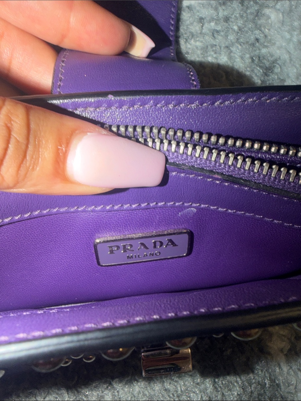 Prada Purple City Calfskin Studded Elektra Turn Lock clutch bag - Picture 10 of 10
